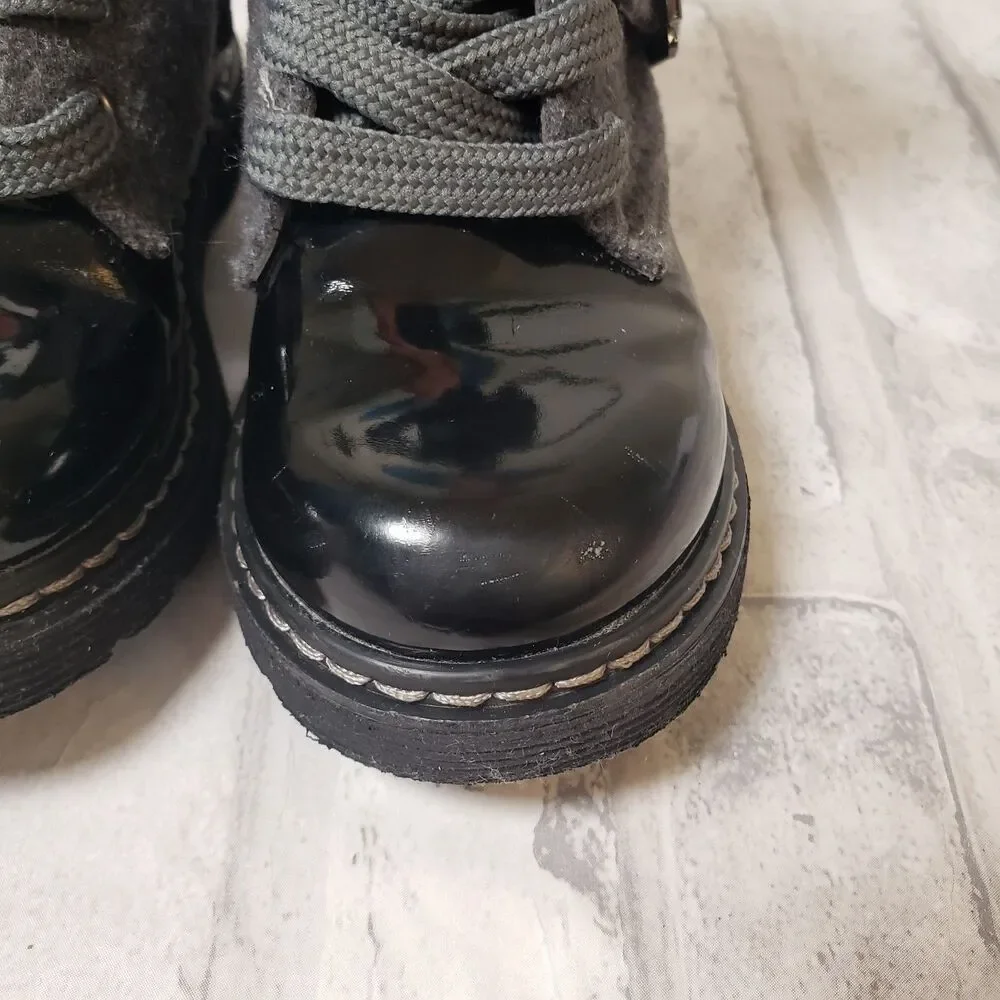 Black and Grey Girls Toddlers Hoo Strap and Zipper Boots